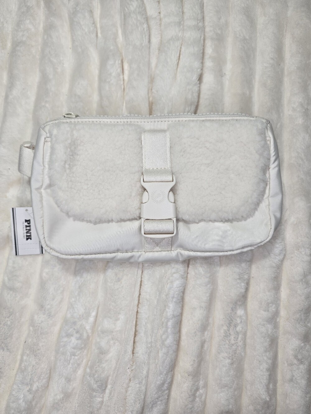 NWT Pink Plush Teddy Convertible Sling Bag